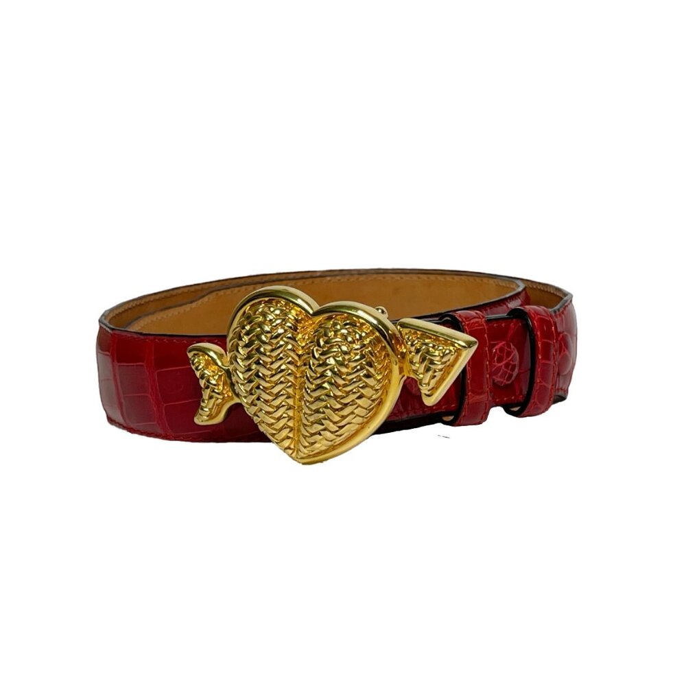 Barry Kieselstein-Cord | Bronze Gold Woven Heart Buckle Red Alligator Belt